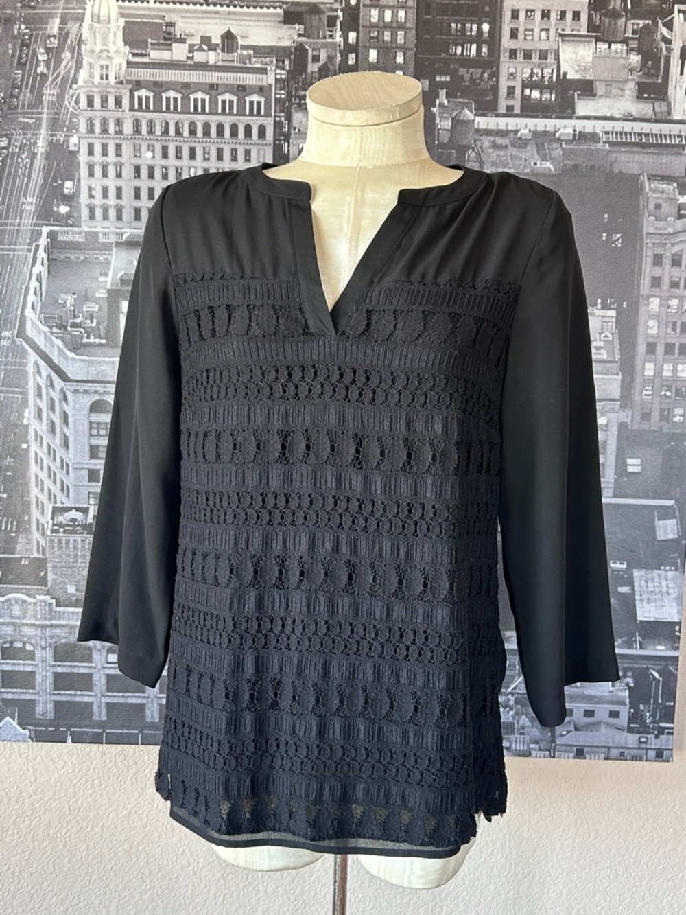 Investments Split-Neck Black Tunic